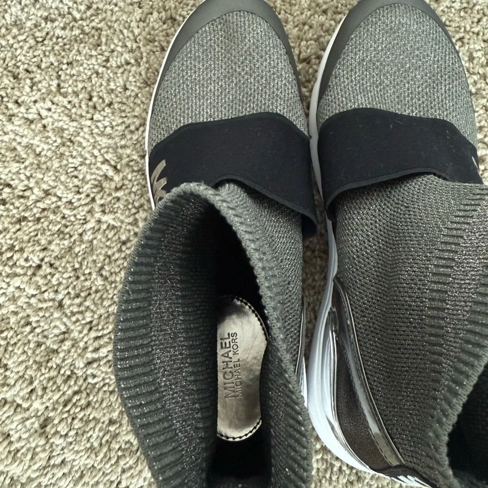 Michael Kors Knit Slip On Sneakers in Black, Silver, and White